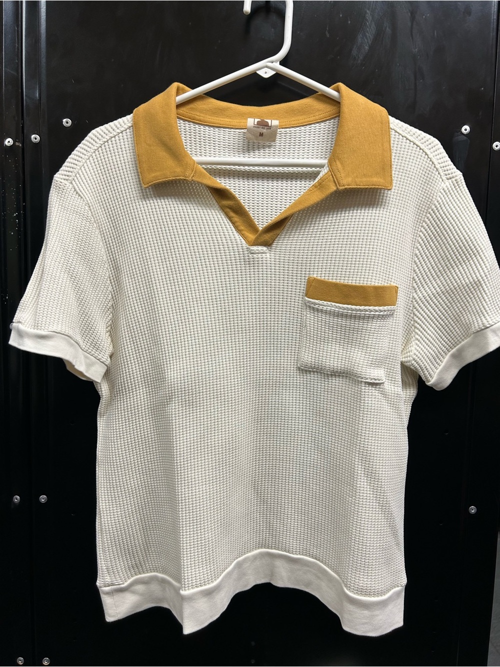 Dandy Del Mar. The Cannes Waffle Knit Polo Shirt. Vintage Ivory. Medium